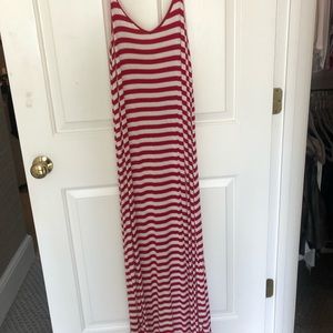 Red & White striped cotton maxi dress low back